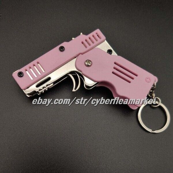 Gun Keychain Elastic Rubber Band Shooting Pistol Folding