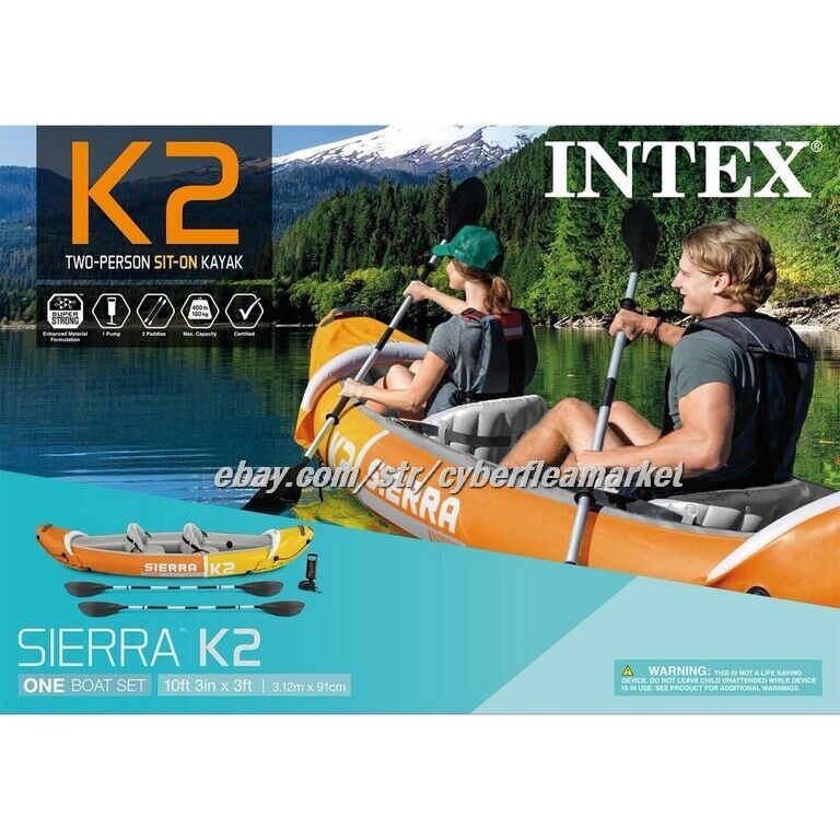 Intex Sierra K2 Inflatable Kayak Oars Hi-Output Pump Carry Bag Free Shipping