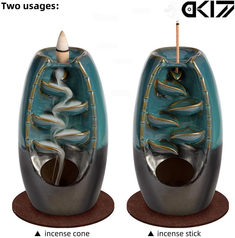 Handcraft Incense Waterfall Burner Backflow Smoke Censer Holder with Free Cones