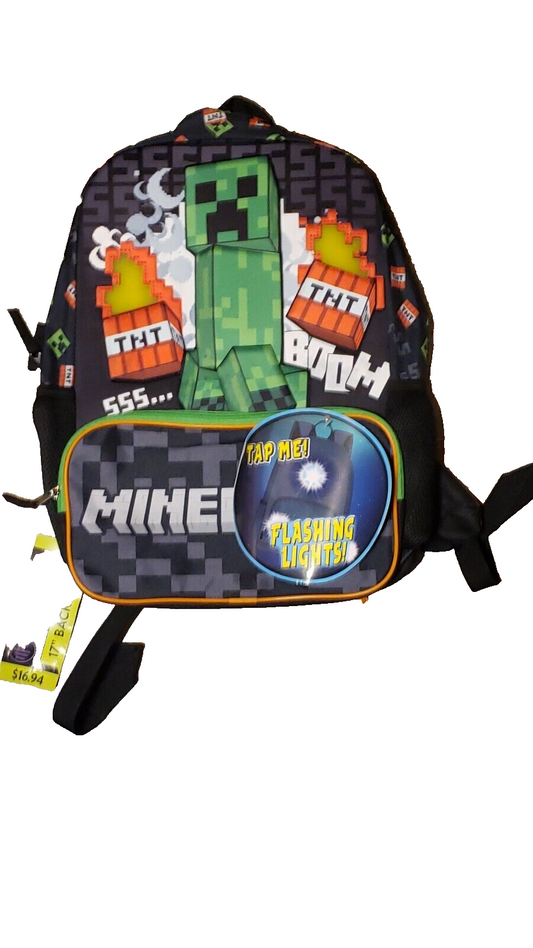 Minecraft TNT Boys 17" Light Up & Minecraft Survival mode w headphone backpacks