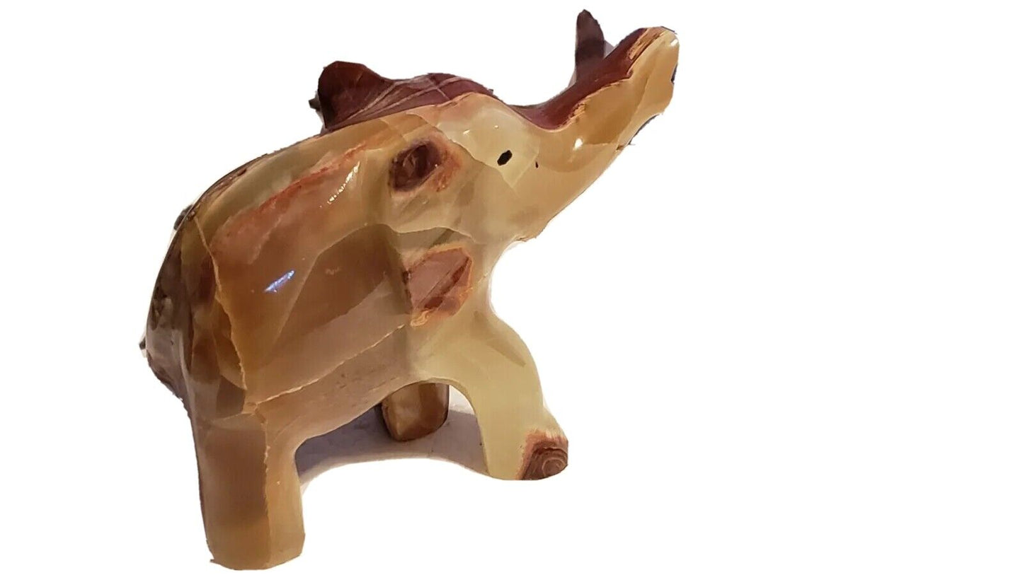 Vintage Marble Onyx Stone Hand Carved Elephant Figurine Statue 4 inches Tall