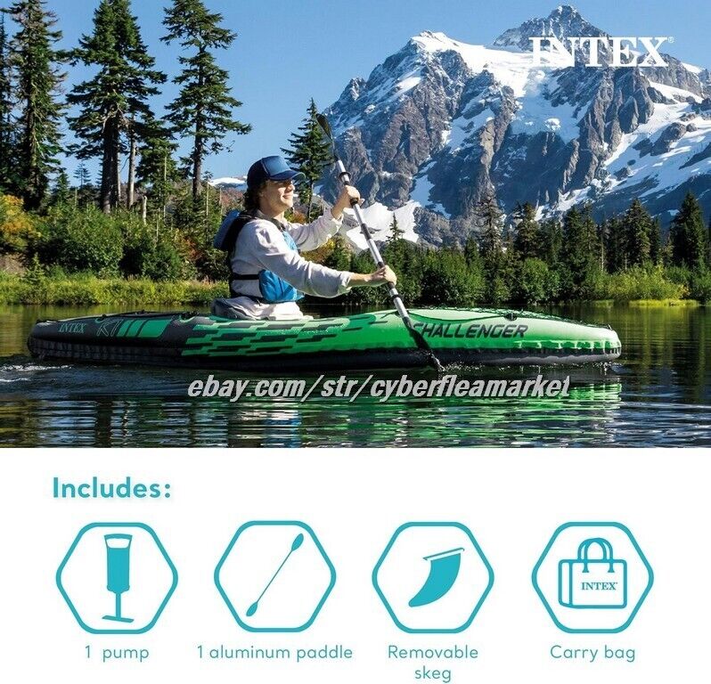 INTEX Challenger Inflatable Kayak K1 w Deluxe 86in Kayak Paddles + Pump