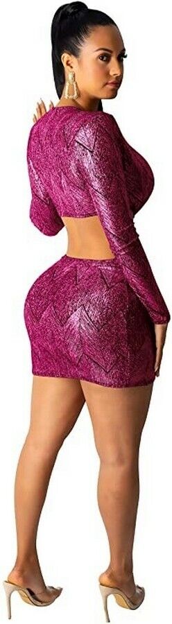 ThusFar Women Sexy Bodycon Mini Dress - Deep V Neck Long Sleeve Party Clubwear