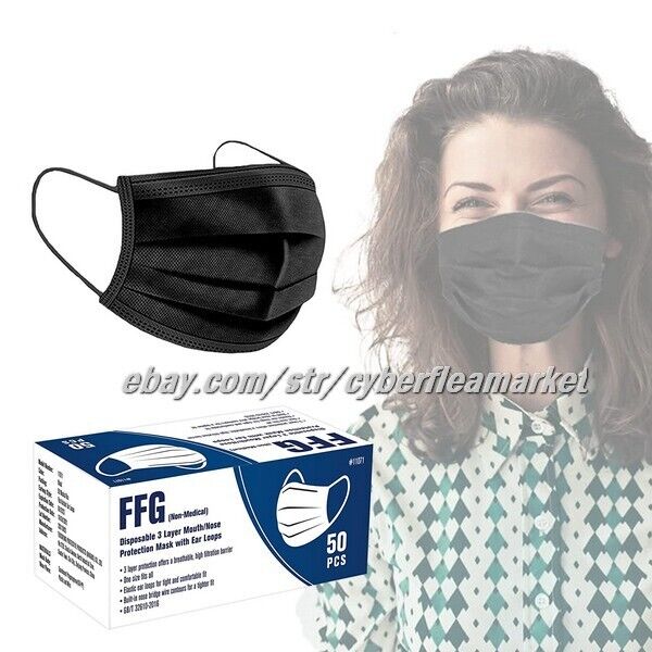 FFG Face Masks Disposable 3 Layer Non Medical Face Mask, One Size Fits All 50pk