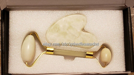 Jade Stone Face Roller and Gua Sha Set Facial Treatment Skin Care Regimen