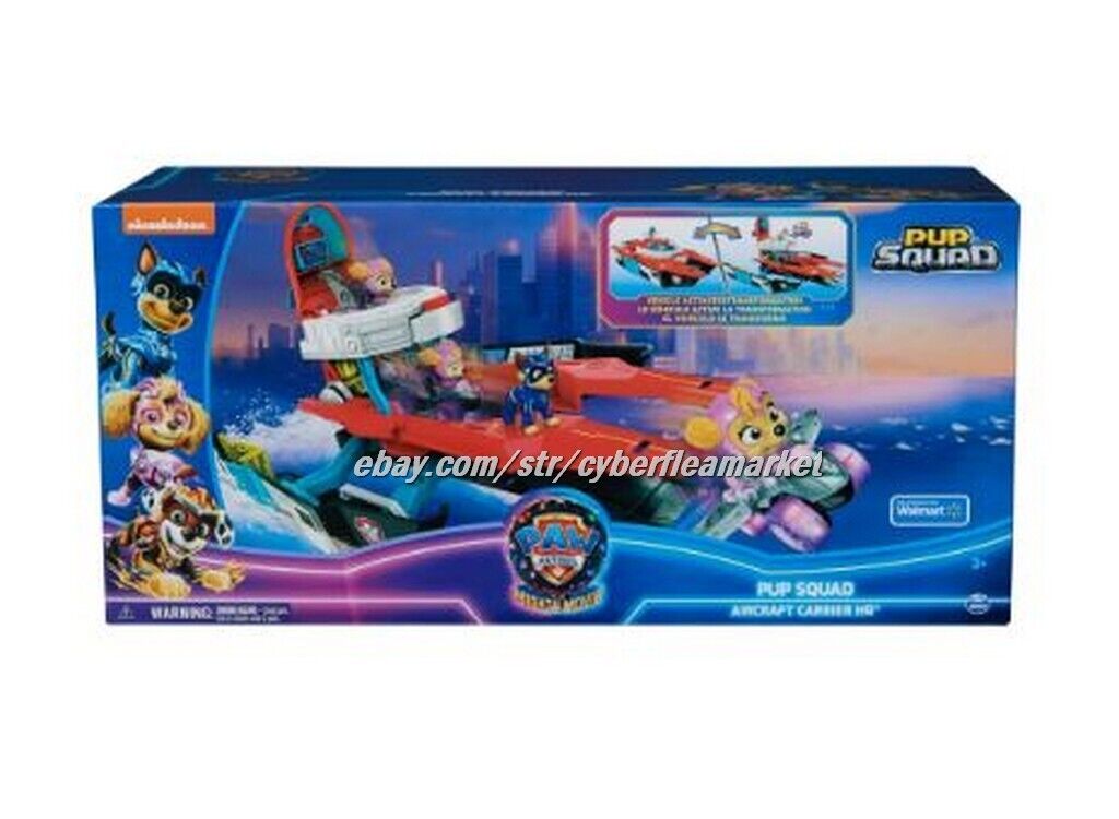 Paw Patrol The Mighty Movie Aircraft Carrier HQ with Chase Action Figure "NEW"