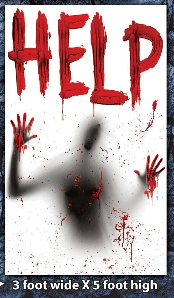 2pcs-Bloody Creepy HELP-DO NOT ENTER Window Wall Door Cover Posters Decorations