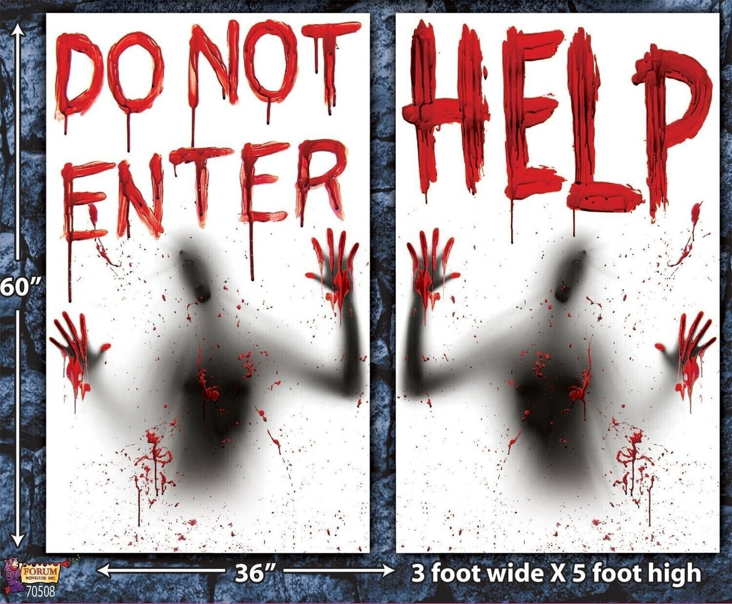 2pcs-Bloody Creepy HELP-DO NOT ENTER Window Wall Door Cover Posters Decorations