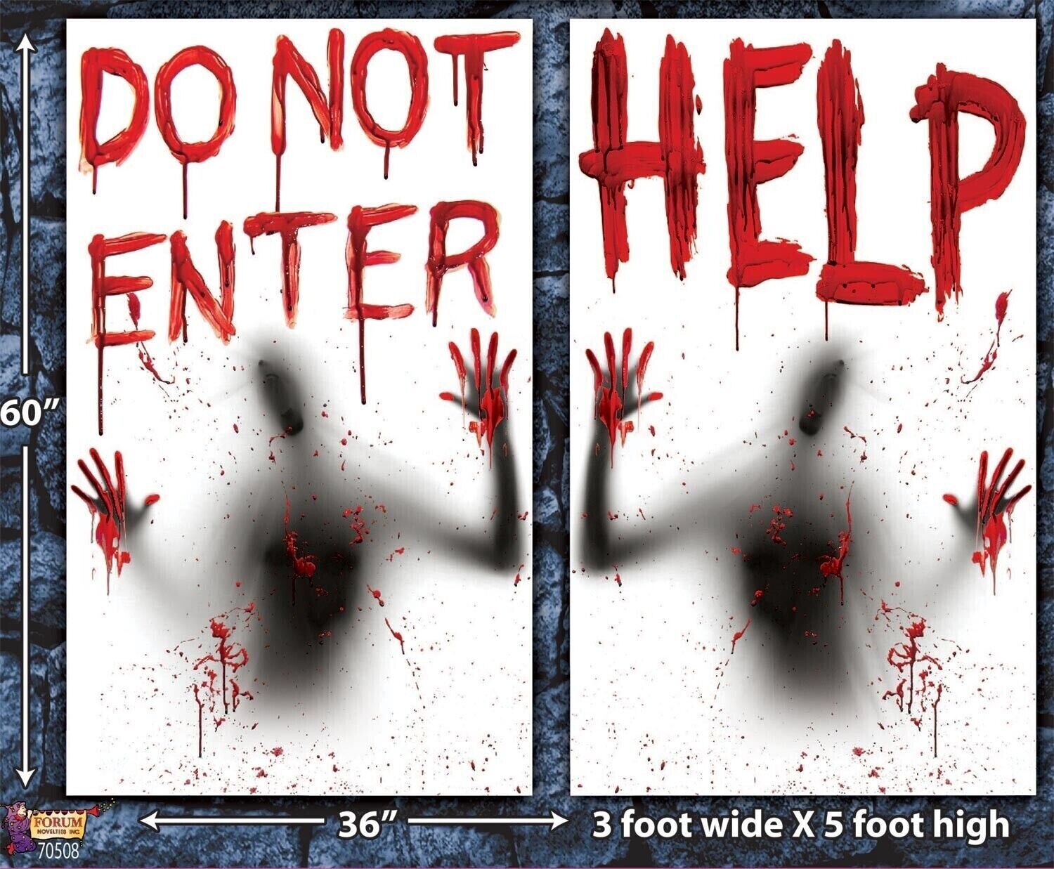 2pcs-Bloody Creepy HELP-DO NOT ENTER Window Wall Door Cover Posters Decorations