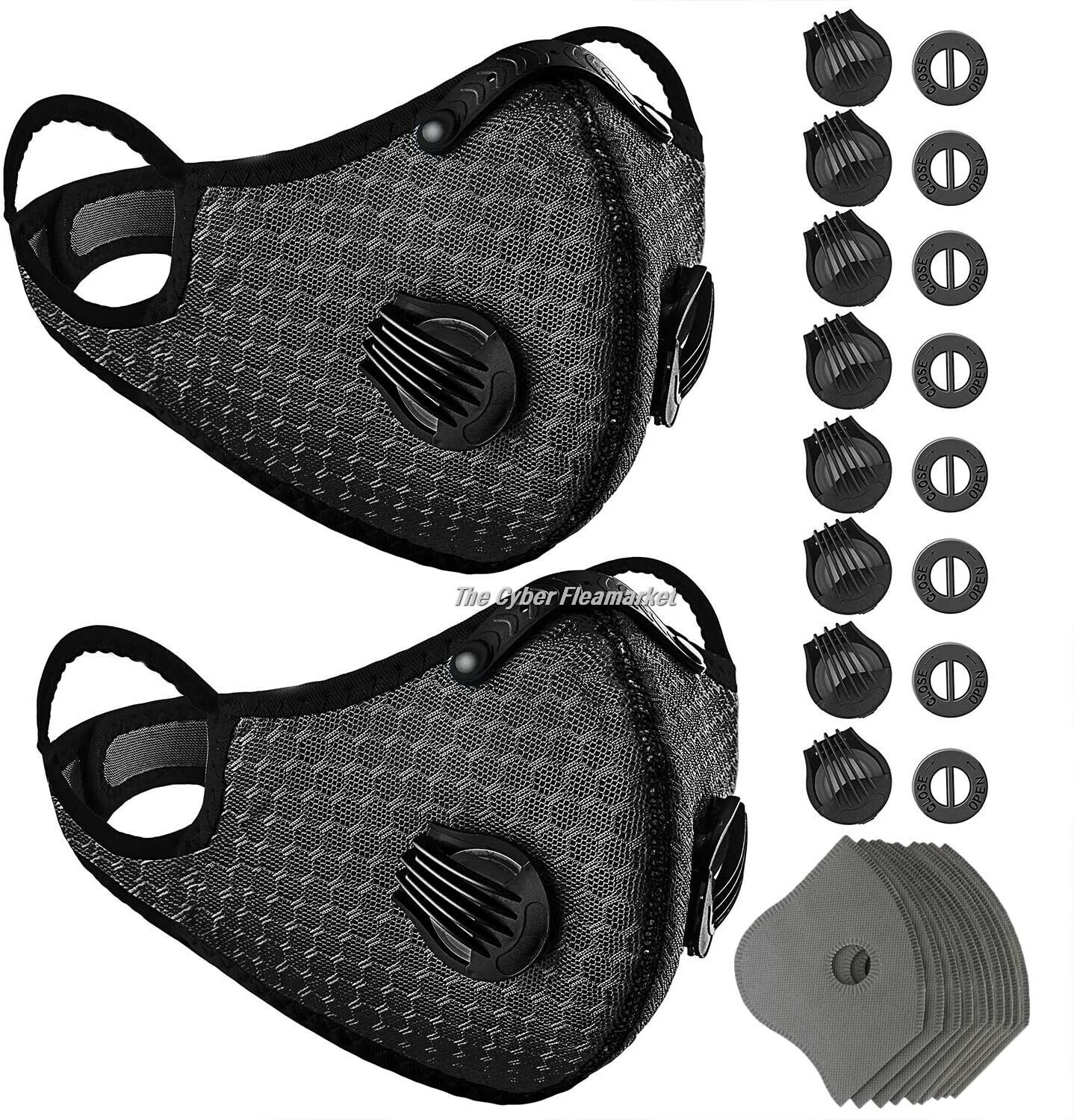 Reusable Cycling Sports Mesh Face Mask Air Valves/Active Carbon Filter twin pak