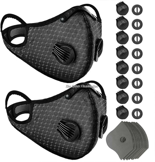 Reusable Cycling Sports Mesh Face Mask Air Valves/Active Carbon Filter twin pak