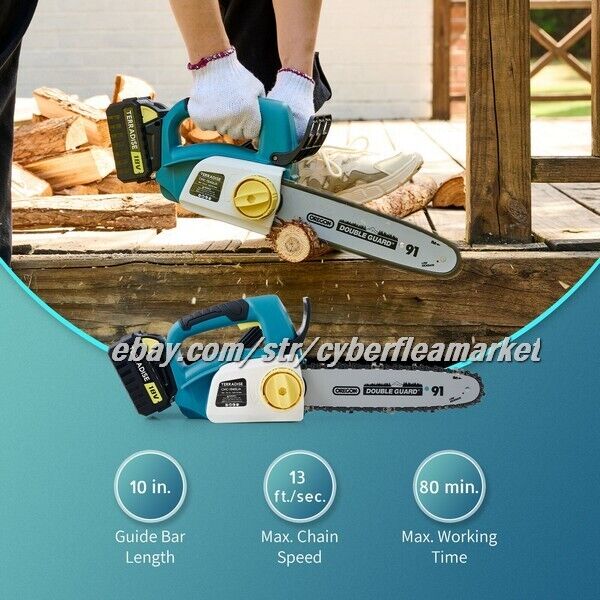 TERRADISE Cordless Electric Chainsaw for Home Gardening Woodwork Hedge Trimming