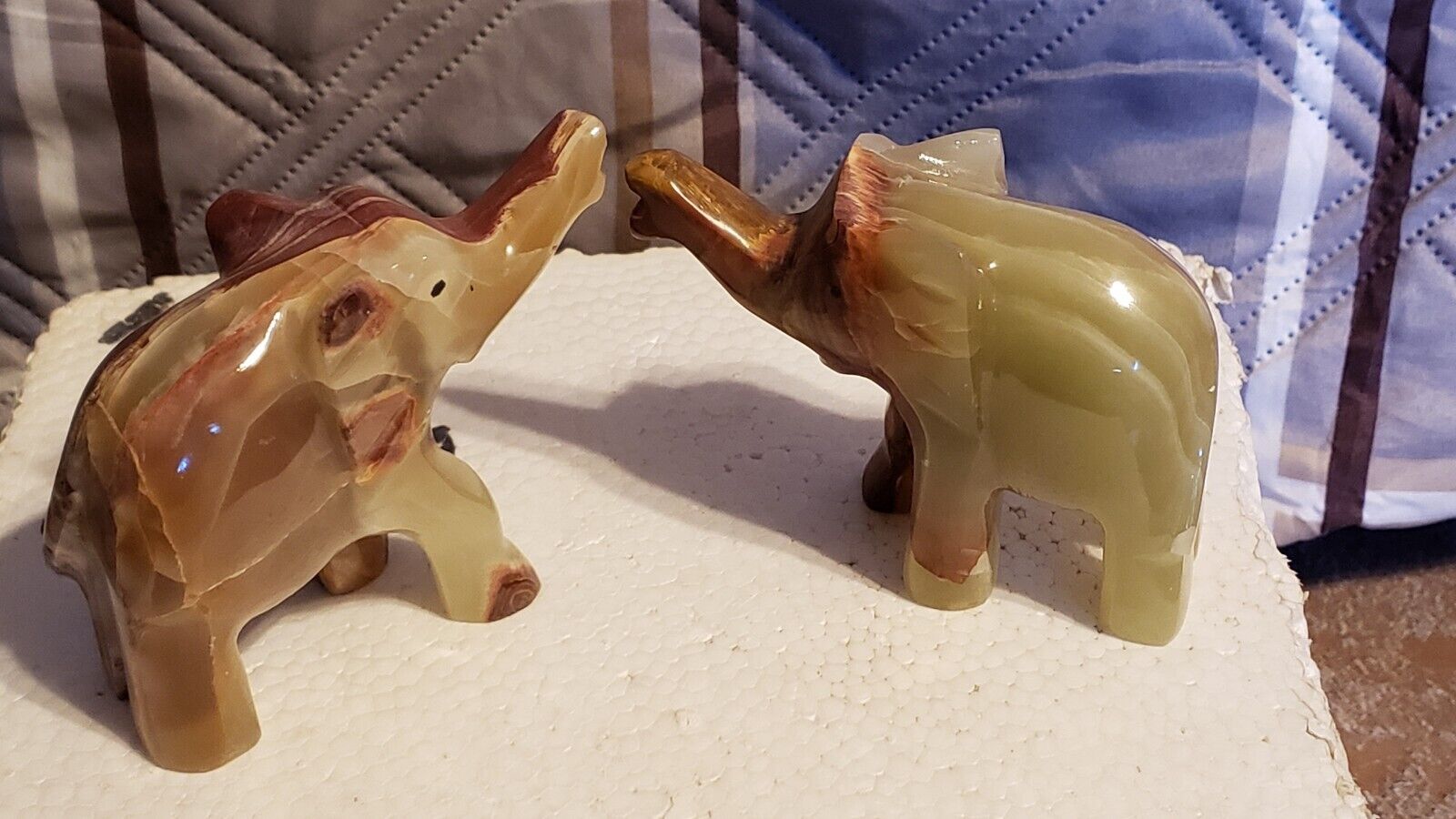 Vintage Marble Onyx Stone Hand Carved Elephant Figurine Statue 4 inches Tall