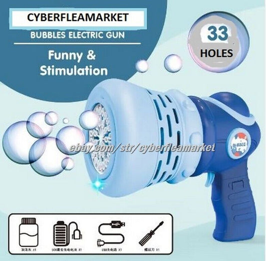 NEW Electric Bubble Gun - BLUE 33-Holes, Rechargeable NEW AS IS