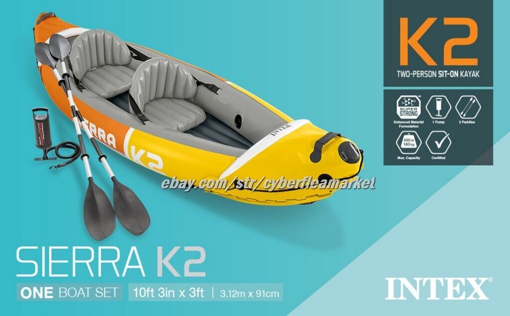 Intex Sierra K2 Inflatable Kayak Oars Hi-Output Pump Carry Bag Free Shipping