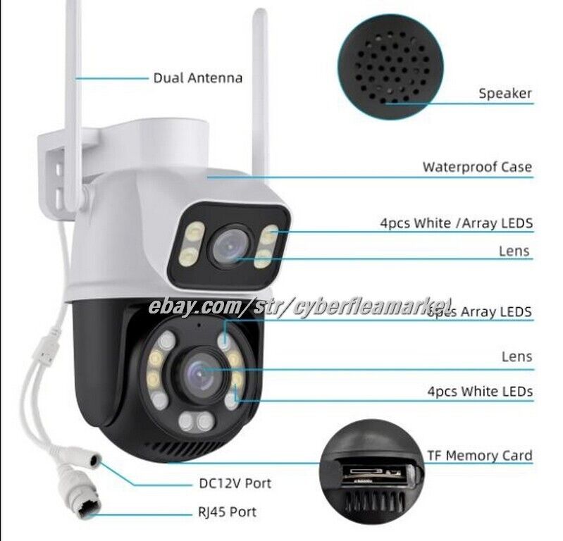ICSEE HD 4MP+4MP Dual Lens WiFi Wireless Camera Outdoor Home IR IP Security Cam