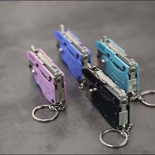 Rubber Band Gun & Mini Metal Folding 6 Shot & Shotgun Keychain