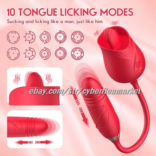 Thrusting Tongue Oral Clit Licking Rose Vibrator G Spot Dildo Sex Toys ANY GENDE