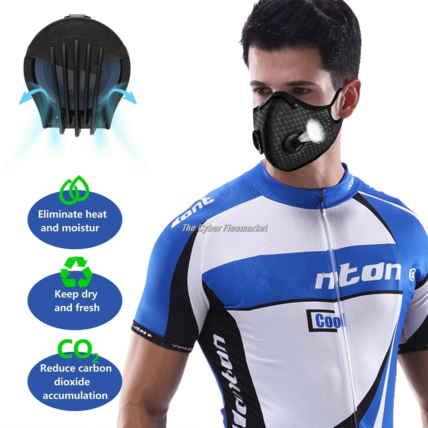 Reusable Cycling Sports Mesh Face Mask Air Valves/Active Carbon Filter twin pak