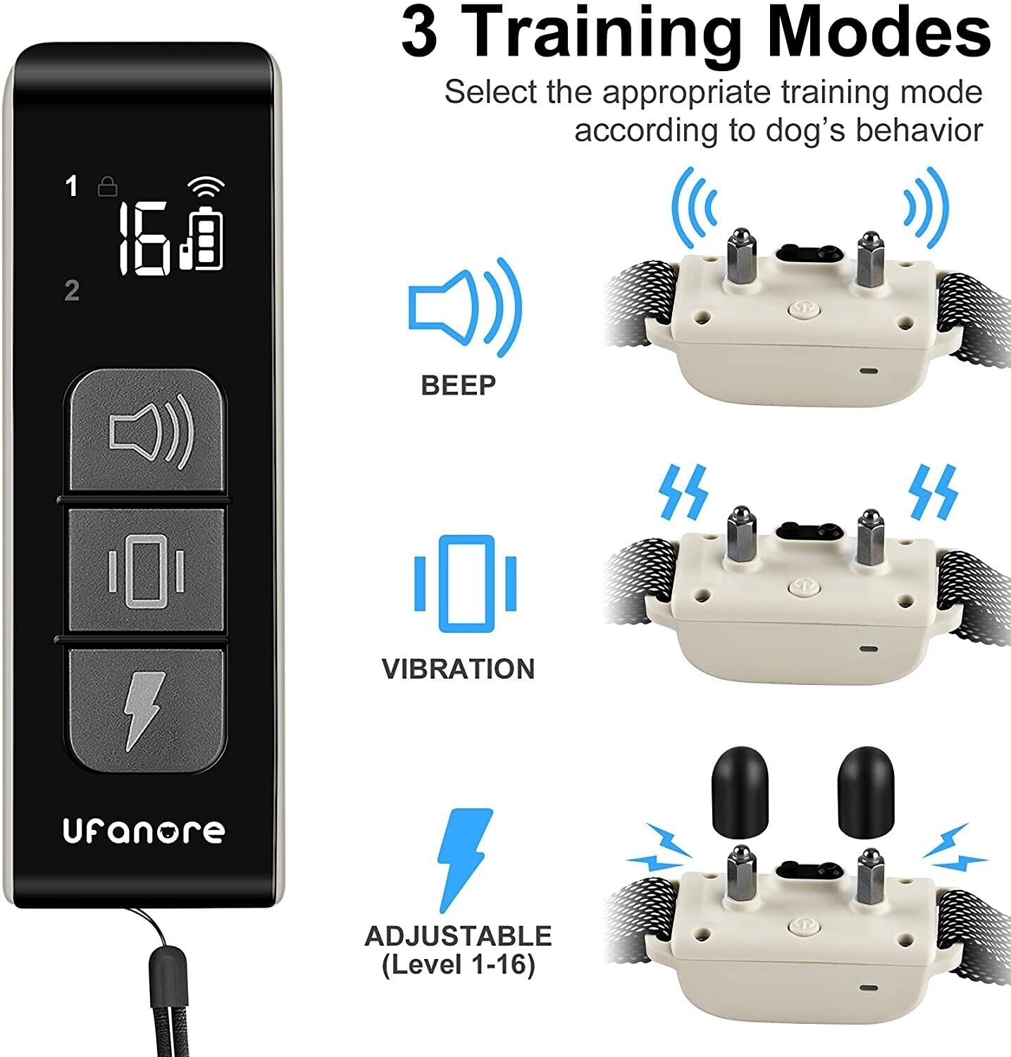 UFANORE Dog Training Collar with Remote Dog Shock with Beep/Vibration/Shock