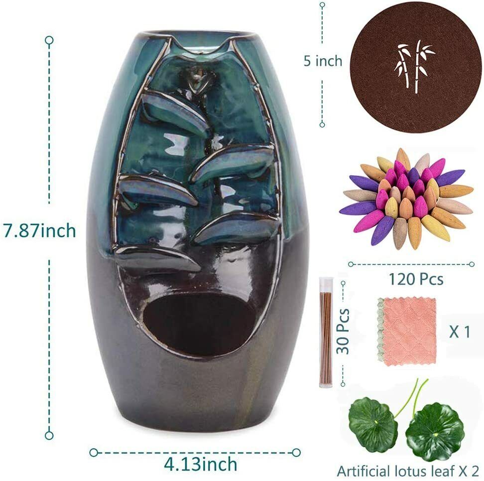 Handcraft Incense Waterfall Burner Backflow Smoke Censer Holder with Free Cones