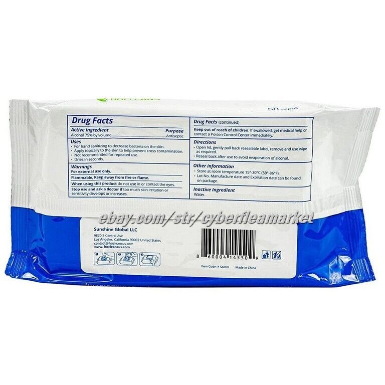 Hocleans 75% Alcohol wet Sanitizer Wipes 24 PACKS of 50 (1200 Wipe) NEW CASE