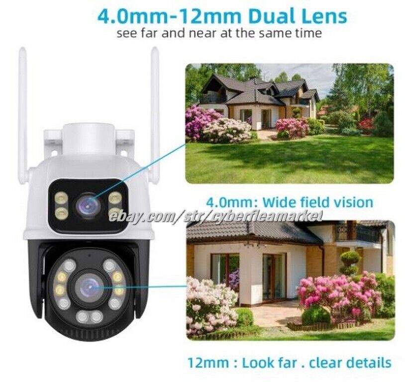 ICSEE HD 4MP+4MP Dual Lens WiFi Wireless Camera Outdoor Home IR IP Security Cam