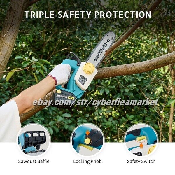 TERRADISE Cordless Electric Chainsaw for Home Gardening Woodwork Hedge Trimming