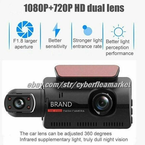 1080P Dual Lens Car DVR Dash Cam Video Recorder G-Sensor Front and Inside Camera