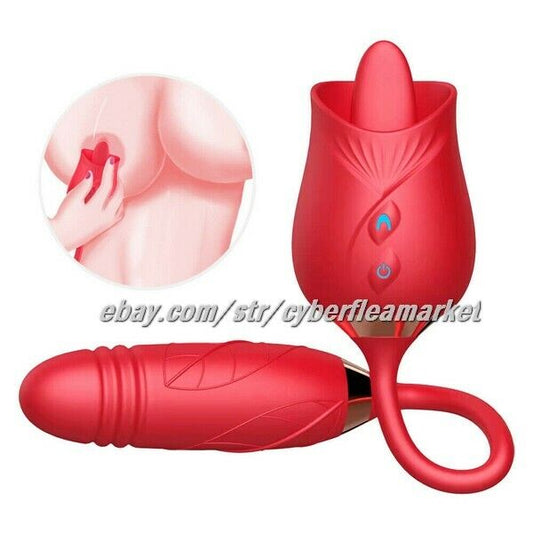 Thrusting Tongue Oral Clit Licking Rose Vibrator G Spot Dildo Sex Toys ANY GENDE