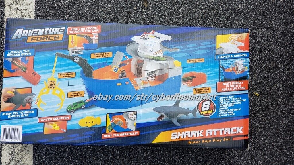 Adventure Force Shark Attack Water Safe, Toy Boat, Die-Cast Vehicle Playset