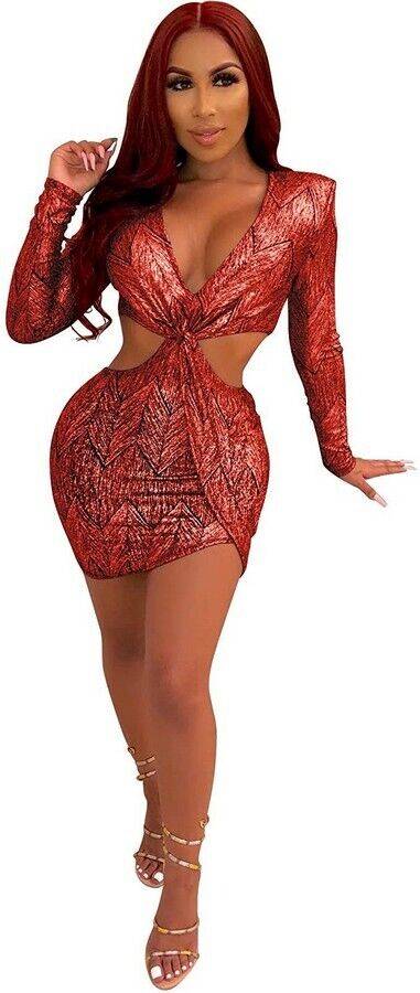 ThusFar Women Sexy Bodycon Mini Dress - Deep V Neck Long Sleeve Party Clubwear