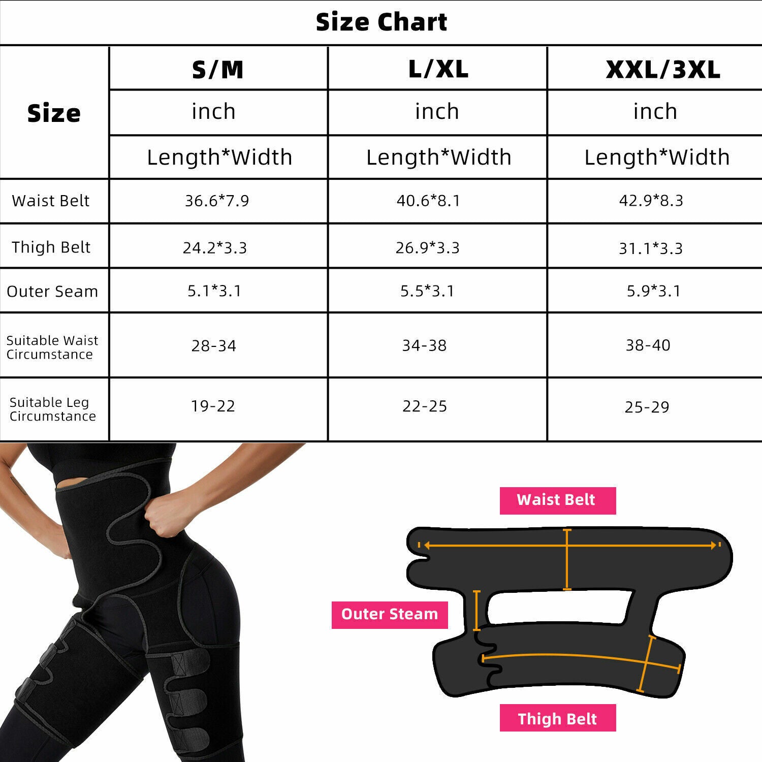 Thigh Trimmer High Waist Belt With Butt Lifter Slimming Body Shaper Sweat Band