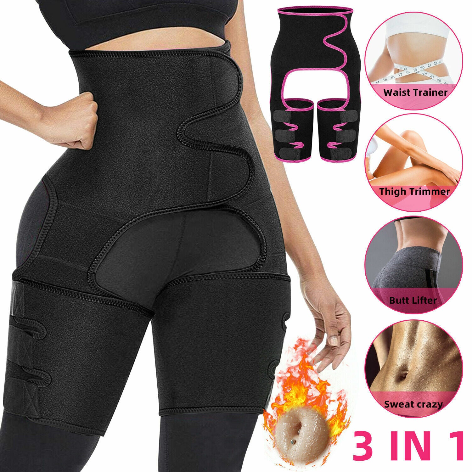 Thigh Trimmer High Waist Belt With Butt Lifter Slimming Body Shaper Sweat Band