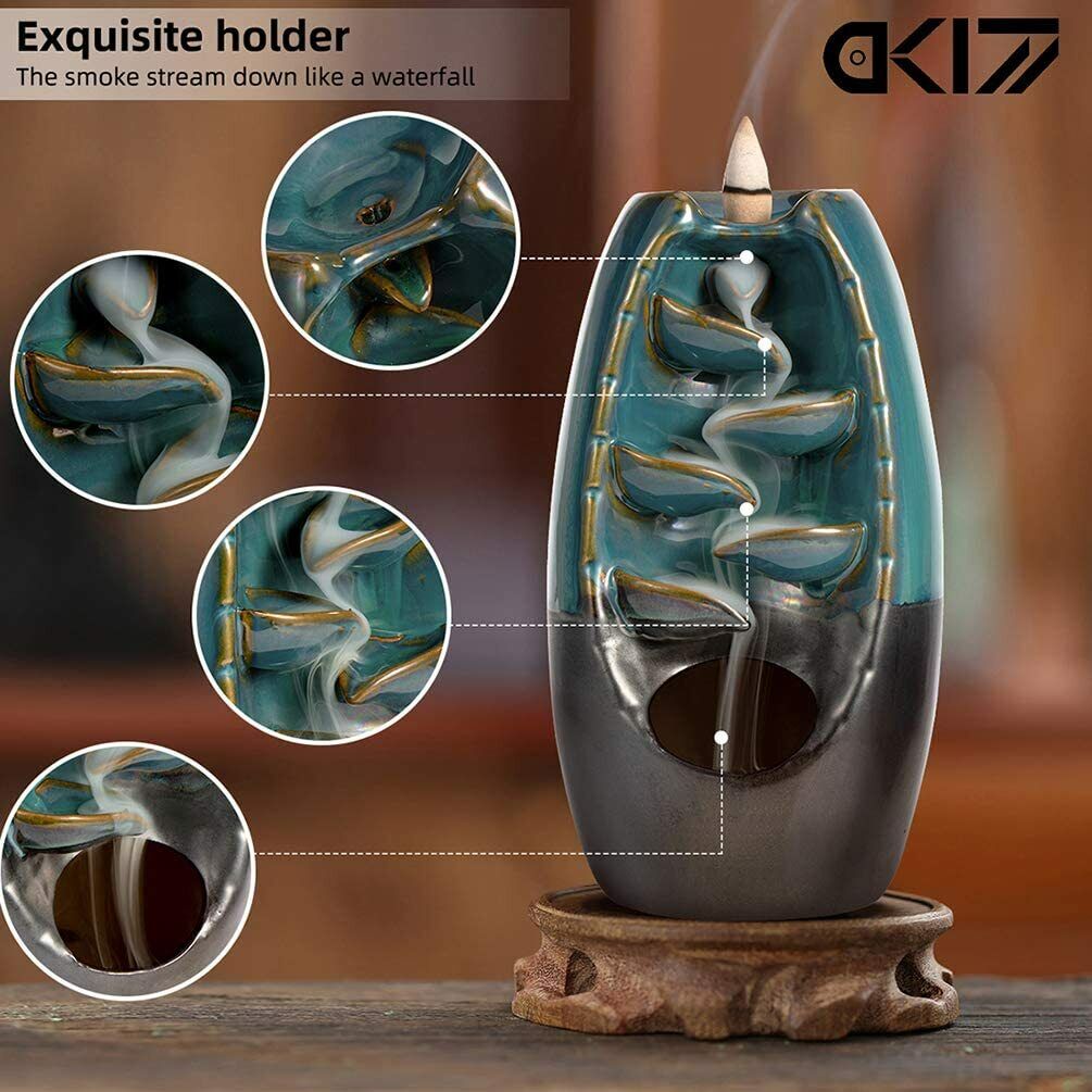 Handcraft Incense Waterfall Burner Backflow Smoke Censer Holder with Free Cones