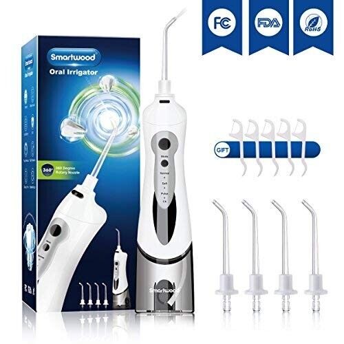 Smartwood Oral Irrigator 360 Degree Rotary Nozzle Cordless Rechargeable 