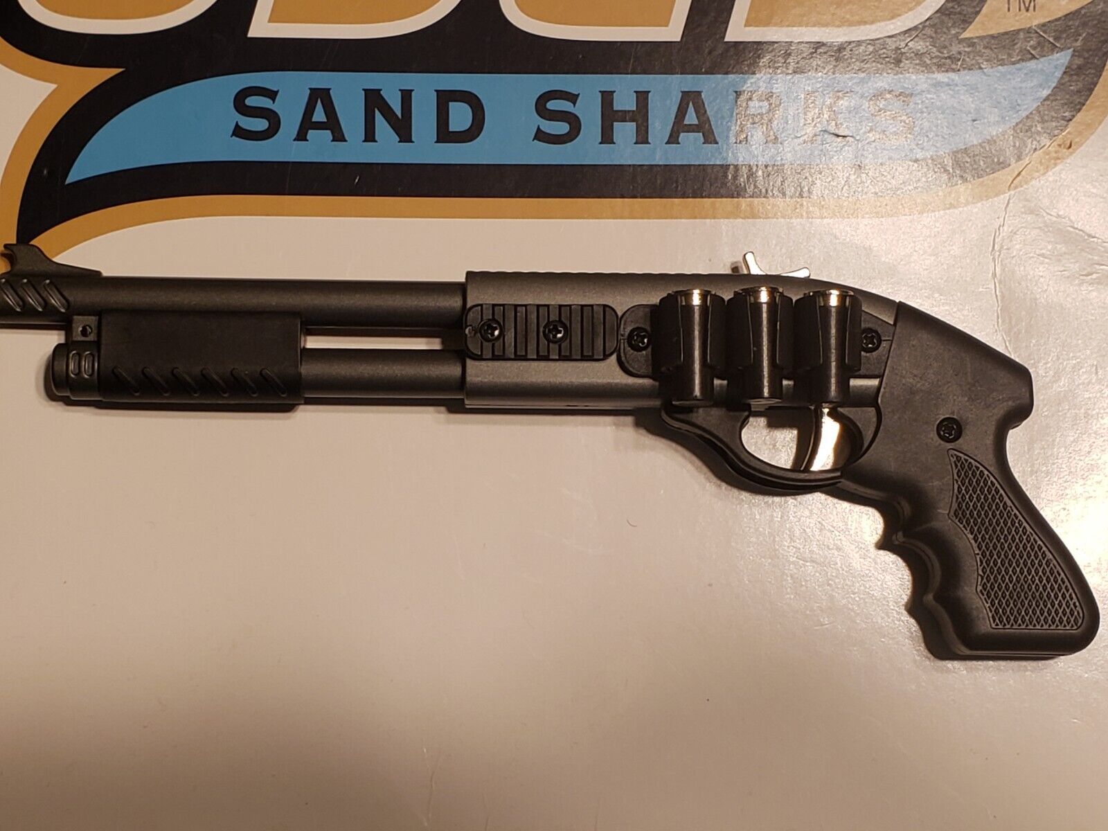 Rubber Band Gun & Mini Metal Folding 6 Shot & Shotgun Keychain