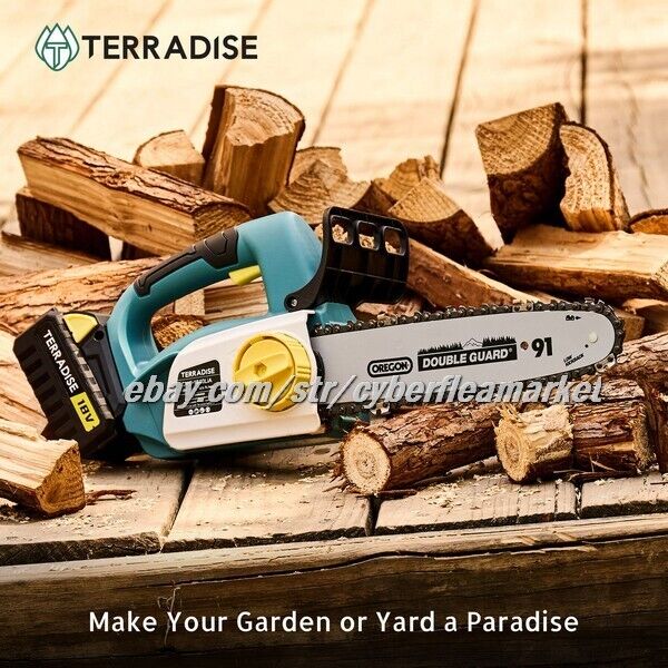 TERRADISE Cordless Electric Chainsaw for Home Gardening Woodwork Hedge Trimming
