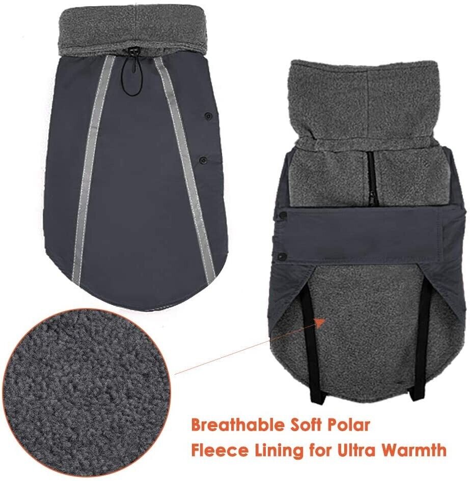 SlowTon Winter Dog Coat, Warm Polar Fleece Lining Doggie Outdoor Jacket with Tur