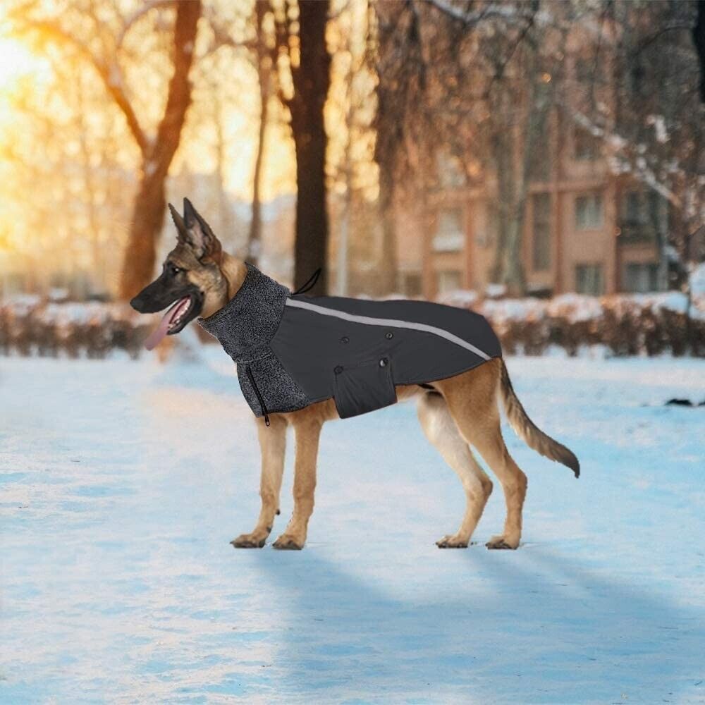 SlowTon Winter Dog Coat, Warm Polar Fleece Lining Doggie Outdoor Jacket with Tur