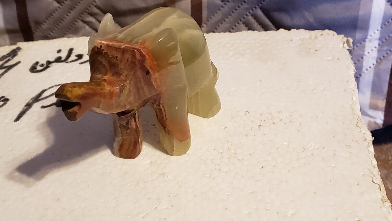 Vintage Marble Onyx Stone Hand Carved Elephant Figurine Statue 4 inches Tall