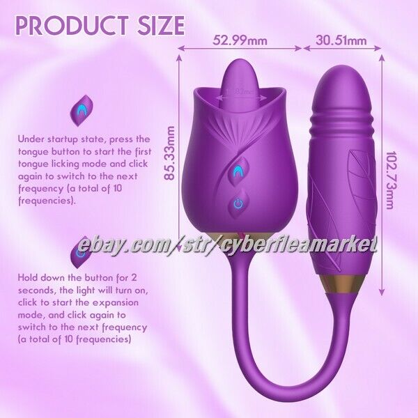 Thrusting Tongue Oral Clit Licking Rose Vibrator G Spot Dildo Sex Toys ANY GENDE