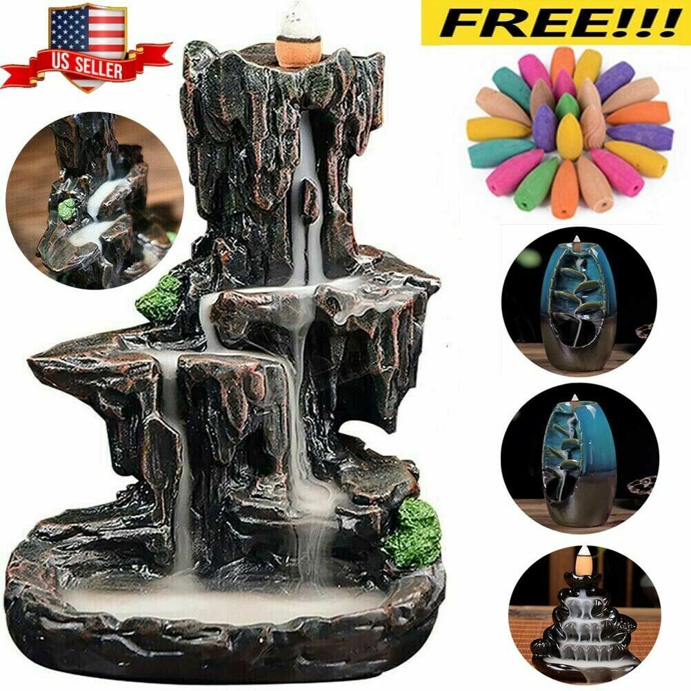 Handcraft Incense Waterfall Burner Backflow Smoke Censer Holder with Free Cones