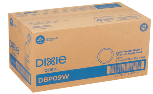 One Case of Dixie Basic 8 1/2” Light Weight Paper Plates White - 500 ct.