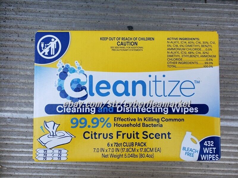 Cleanitize Cleaning And Sanitizing Wipes Case / 6 Packs 72 Count Each 432 Total