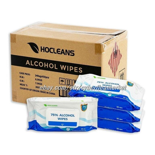 Hocleans 75% Alcohol wet Sanitizer Wipes 24 PACKS of 50 (1200 Wipe) NEW CASE