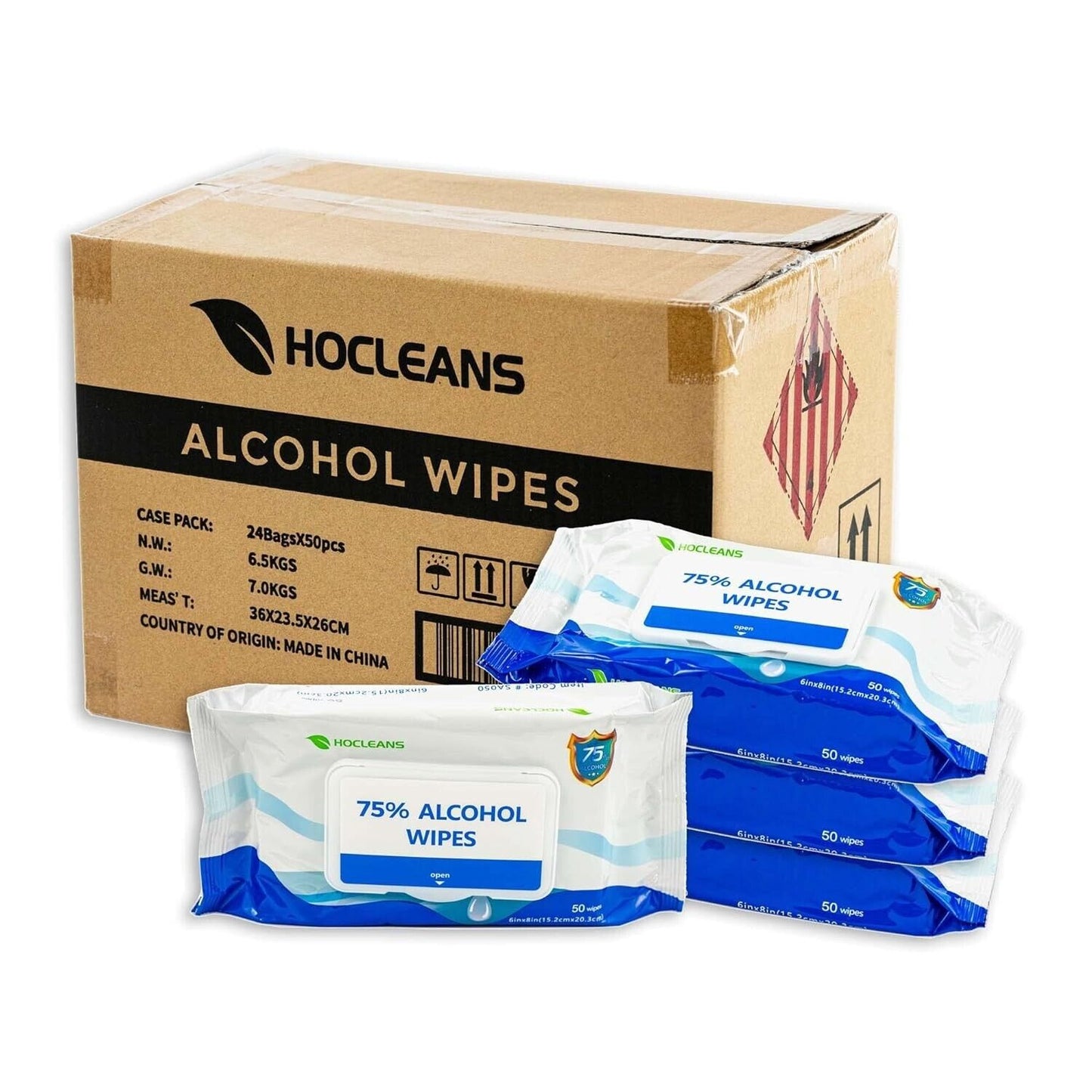 Hocleans 75% Alchohol Wet Sanitizer Wipes 24 Paks of 50 Wipes - 1200 Wipes