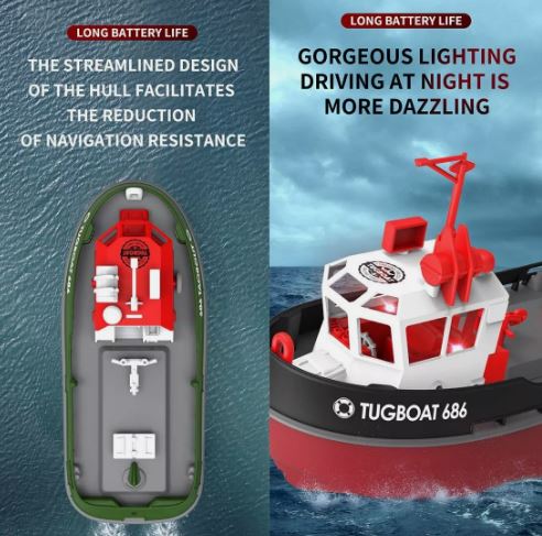 RC Tugboat 686 Model (1/72) - 2.4G, Wireless, Dual Motor, Remote Control,
