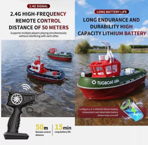 RC Tugboat 686 Model (1/72) - 2.4G, Wireless, Dual Motor, Remote Control,