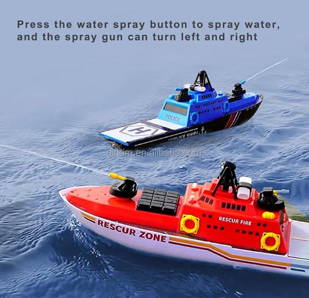 RC Police Pursuit Ship with operating Water Cannon / RC Camo Attack Boat